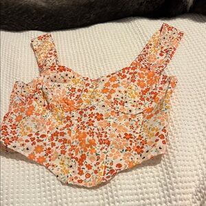 SHEIN Floral Crop Top - Orange and White